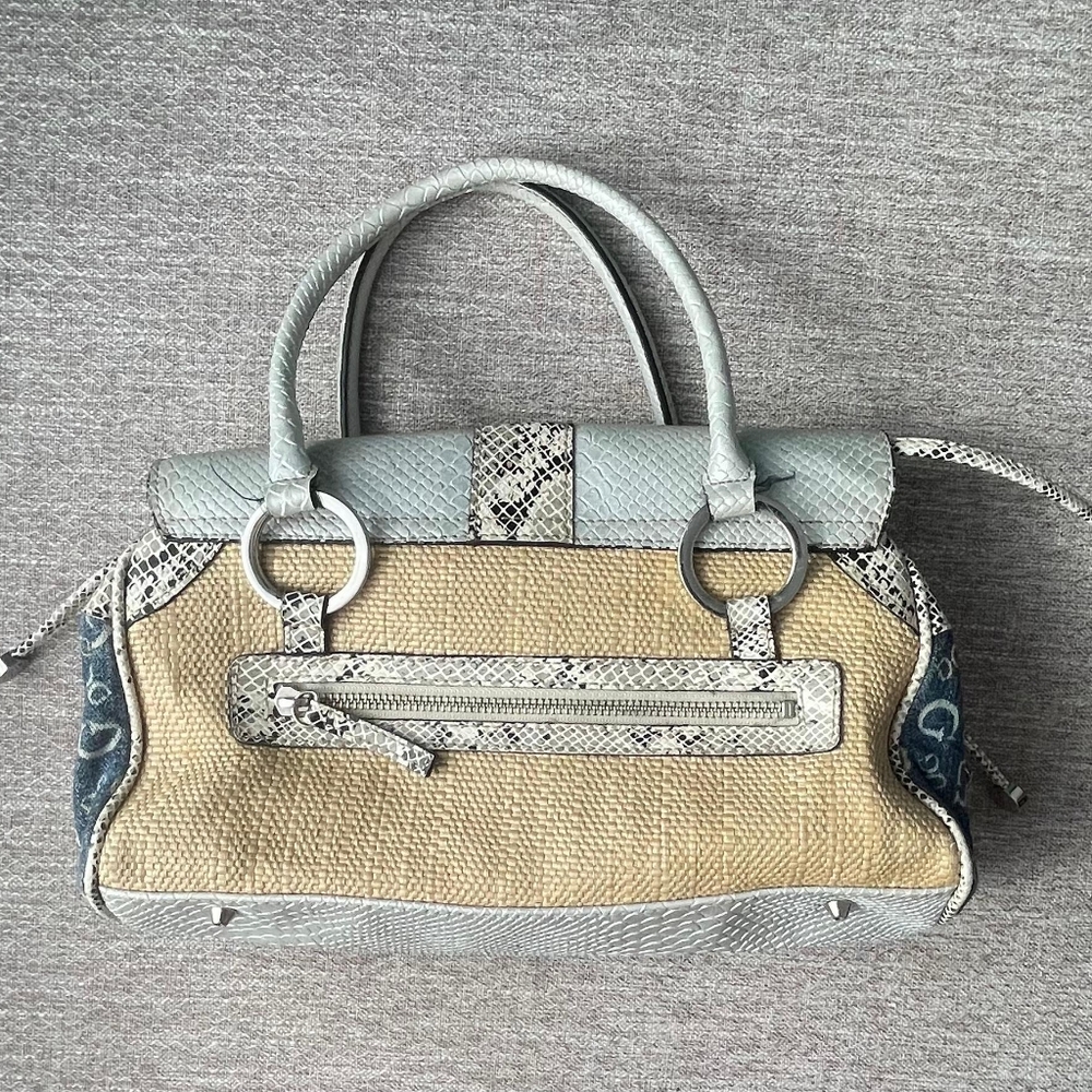 GUESS Vintage Y2K Denim & Straw Handbag • Boho Luxe Mini Bag - Picture 6 of 8